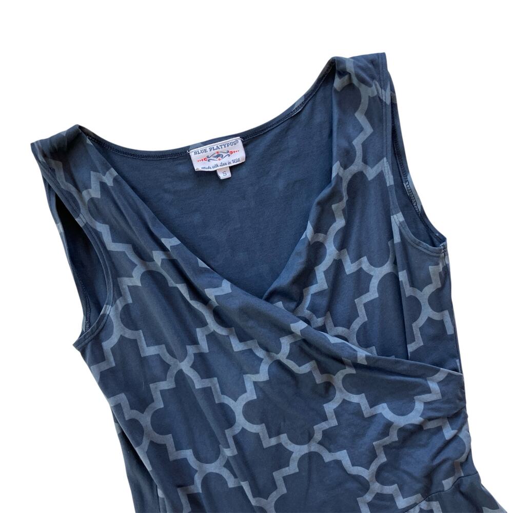 Blue Platypus Faux Wrap Trellis Print Dress Size Sm Bamboo Indie Summer Coastal - Picture 2 of 6
